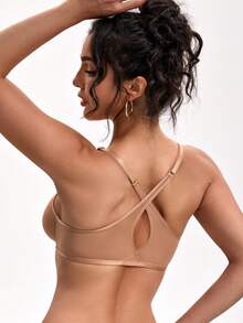 Deyllo Women's Sheer See Through Deep V Bra Front Hook Underwire Thin Unpadded Cross Back Breathable Light Elegant Daily Lingerie - Camel - View 2