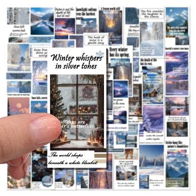 50张/包 蓝色冬季2D涂鸦复古神秘ins风90年代、80年代、Y2K动漫贴纸，可爱有趣的涂鸦乙烯基贴纸，适用于卡片封口、吉他、乐器、派对装饰、礼品、行李箱、滑板、杯子、头盔、文具、万圣节、圣诞节等场合。