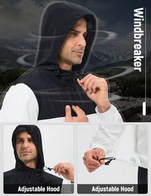 baleaf Men's Rain Jacket Water Resistant Hiking Windbreaker Packable Running Golf Gear Hood Raincoat Reflective - Trắng + Đen - Xem 5