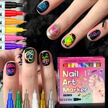 12 Colors Nail Art Pens, DIY Nail Highlighter & Outline Markers, Acrylic Paint Markers Set - Multicolor - View 6