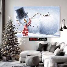 [2D Flat]1 Piece Of Canvas Painting Art Print With Wooden Frame,Snowman In Winter Scene,High Quality Wall Art Printed Poster Can Be Hung Directly,Pine Frame,Winter Season Decoration Painting,Festive Gift Painting,Christmas,Thanksgiving,Valentine's Day,Anniversary Decoration Painting - 多色 - 查看 6
