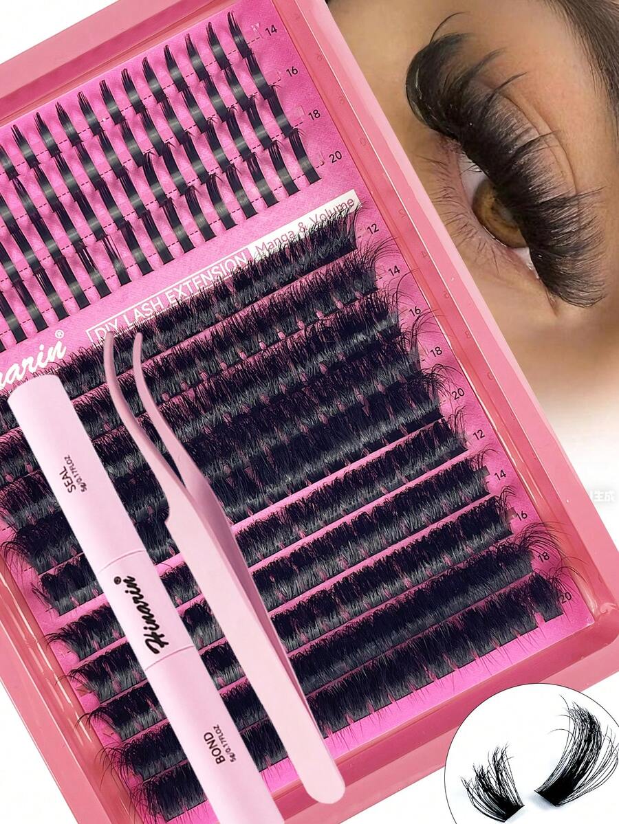 Hinarin 267 片装浓密型假睫毛套装，带尖头，D 型光泽，12-20 毫米尖头假睫毛，浓密型假睫毛嫁接套装，DIY 尖头假睫毛嫁接套装