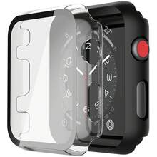 2 件装 PC + 钢化玻璃一体式表壳，防震防刮，时尚保护套，兼容 Series 38/40/41/42/44/45/46/49 毫米，兼容 Ultra/SE/11/10/9/8/7/6/5/4/3/2/1，易于佩戴，男女通用全方位保护表壳 - 透明/黑 - 查看 8