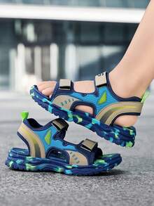 Kids Sandals, Boys Shoes Summer New Comfortable Lightweight Children Shoes Beach Shoes Open Toe Adjustable Hook And Loop Size, Easy To Wear Children Shoes Sandals - 寶藍色 - 查看 6