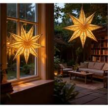 Christmas Star Paper Lantern With Fairy Lights Hanging Lighted Paper Star Lampshade For Indoor Holiday And Party Decorations Home And Window Décor - 2Pack177 - 查看 4