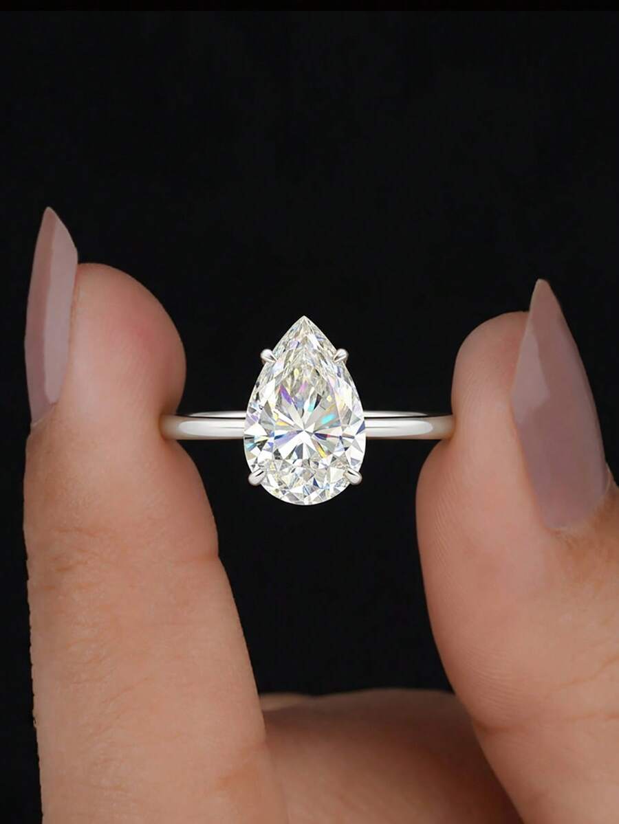 1 Carat Elegant Pear Cut Moissanite Solitaire Ring, 925 Sterling Silver Luxury Engagement Ring, Promise Ring, Anniversary Ring, Women's Jewelry Gift, Christmas Gift