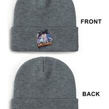 Halloween Witch Cat Magic Party Knitted Hat - Unisex Snug Fit Lightweight Acrylic Beanie With Witches, Bats & Cauldrons Graphic, Machine Washable & Orange Design For Teens & Adults, Casual & Themed Events (Halloween Costume Accessory) - Heather Grey - View 14