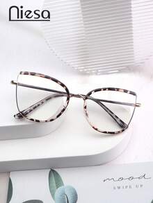 1 par de gafas con montura de metal con forma de ojo de gato, estilo europeo y americano, para usar con computadora, teléfono y uso diario - Multicolor - Ver 10