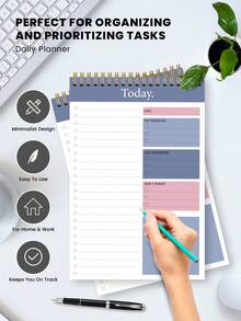 1本极简螺旋笔记本，52页无日期内页，可用于规划日程、办公及学生效率提升、待办事项清单、教师用品、返校季用品，男女皆宜的礼物 - 彩色 - 查看 5