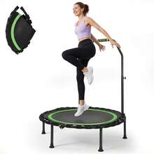 Fitness Trampoline Indoor For Home, Foldable Mini Trampoline With Grab Bar, Height Adjustable, Workout & Cardio Training, Load Capacity 150 Kg For Adults - Green - View 2