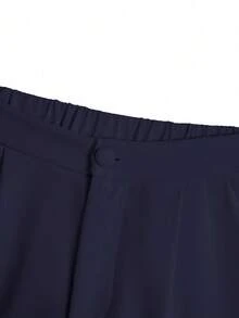 2pcs Women Solid Color Casual Elegant Front Button Pocket Daily Beach Outfit, Autumn/Winter - Navy Blue - View 7