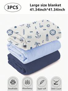 3pcs Newborn Muslim Style Swaddle Blankets, 100% Cotton Breathable Soft Receiving Blankets, Large Size 41.34 X 41.34 Inches Swaddle Wrap For Clothing, Diaper Change, Essential For Baby Boys And Girls, Infant Bath Supplies, Toddler Gift - Nhiều màu - Xem 8