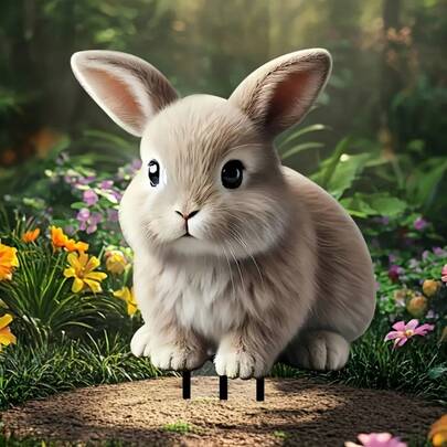 2D 可爱亚克力兔子花园装饰柱 - 多功能 2D 装饰，适用于花盆、土壤填充物和宠物店，必备之选。
