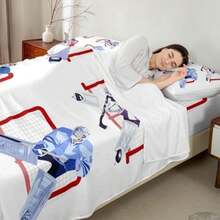 Juego de sábanas de juego de Ice Puck para niños de hockey sobre hielo, juego de sábanas de estilo de tinta con bolsillo profundo, sábana bajera de color negro, decoración de sala de juegos, 3 piezas(default) - Multicolor - Ver 4
