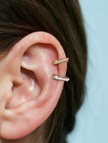 Nose Rings Hoop -Clear CZ Double Nose Ring Stainless Steel Hinged Segment Rings For Women 16G Hypoallergenic Earrings Jewelry For Cartilage Helix Rook Tragus Conch Daith - As Shown In the Figure - View 3