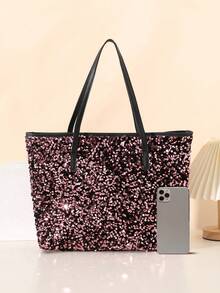 Fashionable Fluorescent Sequin Handbag, Minimalist Women Tote Shoulder Bag - Multicolor - View 4