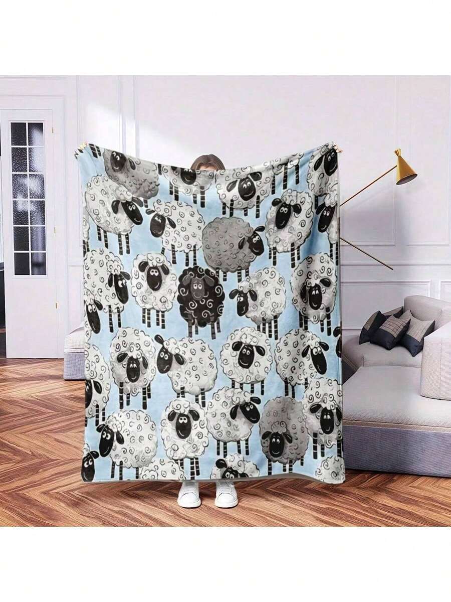 Coperta con motivo di pecorelle - Morbida, leggera e color beige chiaro, adatta per divano, letto, viaggio e campeggio - Il regalo perfetto per famiglia e amici
