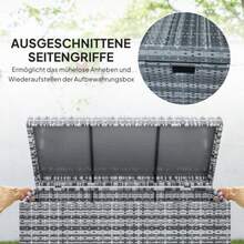 Outsunny Rattan Auflagenbox 380L Wetterfest Kissenbox mit Deckel Eingebautem Griff Staurum UV-beständig Gartenbox Aufbewahrungsbox Beistelltisch Gartentruhe für Garten Balkon 130x61x65 cm Dunkelgrau - Grå - Visa 7