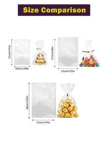100个透明玻璃纸礼品袋，OPP塑料零食袋，带扎带，饼干袋，透明礼品袋，玻璃纸零食袋，适用于礼品包装、糖果包装、烘焙食品包装、婚礼回礼、毕业礼物、生日礼物、派对回礼 - 透明 - 查看 2