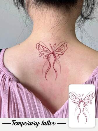 قطعة واحدة من ملصق الوشم المؤقت لعيد الحب، بنمط شريط الفيونكة الملون بطراز Y2K، مقاوم للماء والعرق، قابل للغسل، غير عاكس للضوء، وشم محاكي للذراع والكتف، مناسب للأشخاص الأنيقين، يدوم من 3 إلى 5 أيام