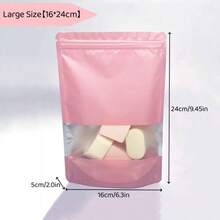 50pcs Pink Reusable Kitchen Storage Bags With Window, Food Snack Cookies Candy Coffee Resealable Airtight Pouches