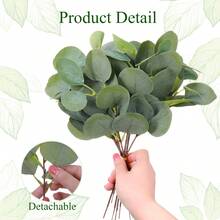 10/50 ورقة نباتية اصطناعية من نبات الأوكالبتوس، مناسبة للمنزل والحديقة الخارجية وهدايا عيد الحب والعام الجديد، أوراق شجر دولار فضية مزيفة بكميات كبيرة، لون رمادي أخضر، طويلة، مناسبة للأعراس والمناسبات والترتيبات الزهرية - أخضر - مشاهدة 8