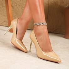 女士优雅细高跟鞋，时尚尖头，百搭轻便香槟色高跟鞋，闪亮性感高跟鞋 - 香檳色 - 查看 2