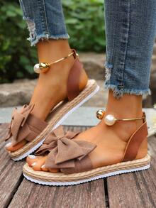 Bow Flower Decor Women's Slip-On Beach Sandals, Sweet Fairy Style, Versatile, Non-Slip Soft Sole, Summer - Brown - View 5