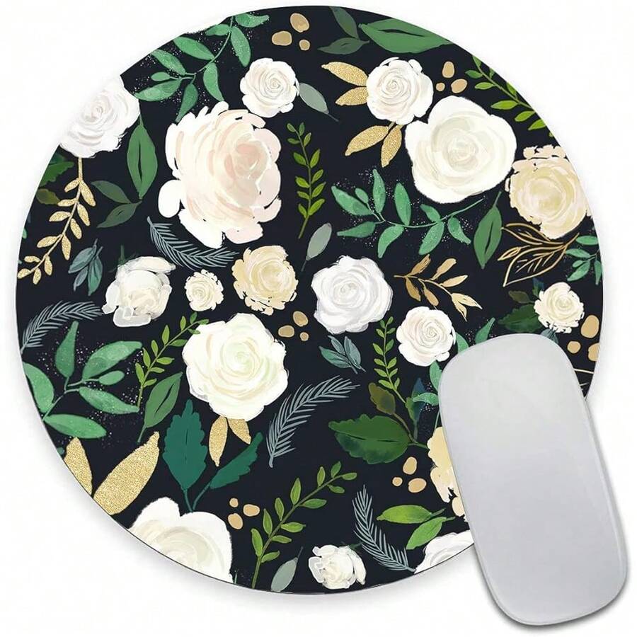 Round Pad, Floral Pad, Washable Pads With Lycra Cloth, Non-Slip Rubber Base Small Wireless Pads For Office Laptop, Flowers,35Floral - 35花香 - 查看 1