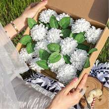 50支泡沫绣球花婚礼大丽花菊花假玫瑰带茎DIY婚礼装饰手花 - 彩色 - 查看 8