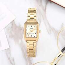 Casio 卡西欧女士腕表，31毫米 x 22毫米白色长方形表盘，金色不锈钢表带，30米防水，折叠表扣，矿物玻璃表镜 - 均碼 - 查看 2