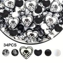 34pcs Black & White Heart-Shaped Rose Silicone Beads Decor, Home Holiday Party Decoration, Suitable For Keychain, Pen, Bracelet, Necklace DIY Jewelry Craft, Halloween, Christmas, Valentine's Day Gifts - Beads & Bead Assortments, Gift Making, Fashionable Charm, Smooth Texture, Durable Material, Handmade Craft Supplies, Gift Shoppers, Holiday Decorators - Black and White Heart Series - View 15