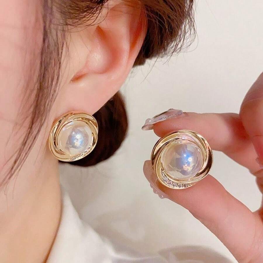 1 Pair Fashionable Mermaid Design Rhinestone & Pearl Stud Earrings, Elegant & Versatile For Women Daily Wear - Multicolor - View 1