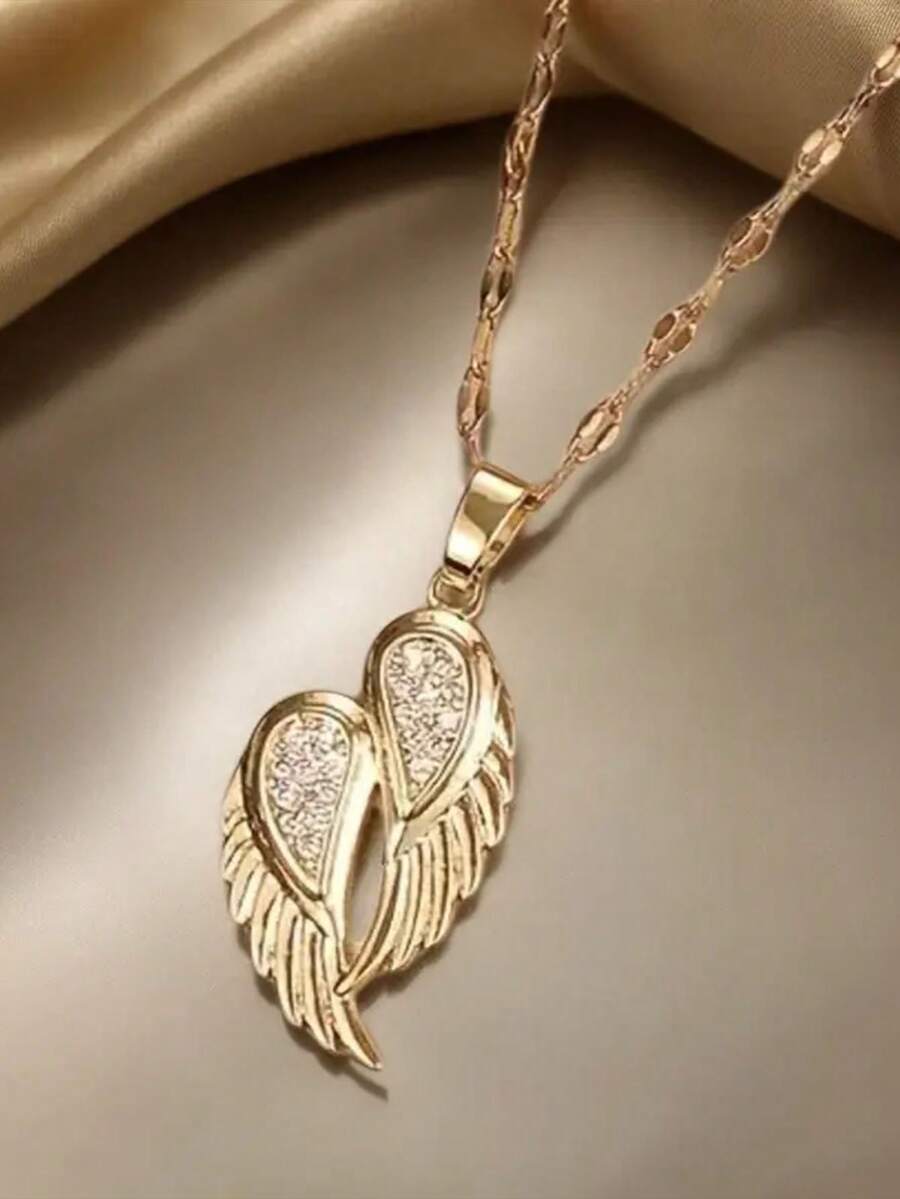 1pc Angel Wings Pendant Necklace, Fashion Jewelry Gift Suitable For Men And Women, Elegant For Daily Wear, Ideal For Halloween, Christmas, Teacher's Day, Holiday And Birthday Gifts