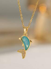 1 chiếc vòng cổ cá heo Zirconia thời trang và đa năng, vòng cổ mặt dây chuyền bằng đồng thiết kế độc đáo dành cho nữ, dây chuyền xương đòn thanh lịch, thích hợp cho sinh nhật, quà tặng chị em, trang phục hàng ngày, tiệc tùng, lễ kỷ niệm, mọi mùa - Nhiều màu - Xem 9