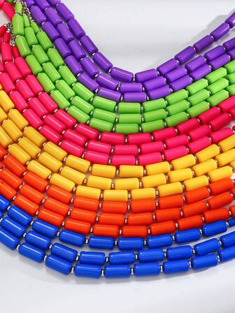 3pcs/Set Bohemian Multi-Layer Beaded Acrylic Exaggerated Sweater Chain For Women