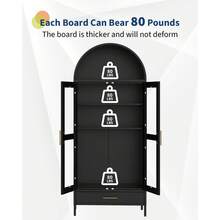 73" Arched Metal Storage Cabinet With Glass Doors & Adjustable Shelves,Freestanding Pantry Organizer - Modern Accent Bookshelf For Dining/Living Room/Office, Black - Default - View 3
