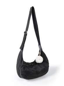 男士休闲单肩包 - 带吊坠 - 手提包，大容量轻便斜挎包，休闲流浪包，新月形单肩邮差包，尼龙背包（拉链方向随机，左或右）节日收纳包