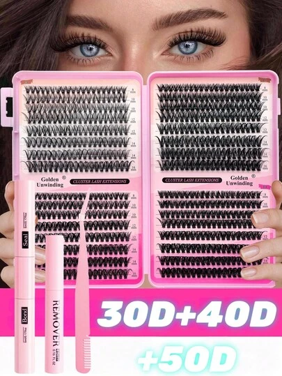 640Pcs Lash Extension Kit, DIY Eyelash Extension Kit Individual Lashes Cluster D Curling, Lash Clusters With Lash Bond, Lash Remove And Seal And Lash Applicator Brush Tool For Self Application At Home(30D-40D-50D) Lash Clusters Kit, Lashes, Eyelashes, Fake Lashes