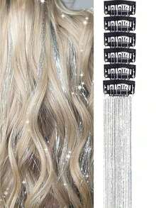 5/10件套闪亮发夹，20英寸时尚亮片合成直发接发夹，耐热闪亮仙女发饰，适合女性、派对装扮、圣诞节服装、韩流女团服装及配饰、舞会礼服 - 銀色 - 查看 9
