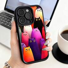 Funda de Teléfono con Patrón de Gatos Coloridos para iPhone 14 13 12 11 Pro Max y  Galaxy S23 S22 S21 S20 Plus, Carcasa de Protección para Teléfono, Regalo para Novio y Novia, Presente de Vacaciones - Café integral - Ver 3