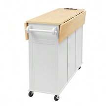 Kitchen Island On Wheels, Extendable Dining Table, Mobile Kitchen Island With Drawers And Towel Rack, Mobile Kitchen Cart With Power Strips, Ideal For Kitchen And Dining Room (Black) - White - View 9