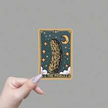Card 'THE PICKLE' Vinyl Sticker - Mystical, Witchy, Fortune Teller Design With Cactus & Stars, Glossy Reusable Decal For Witchcraft Reading