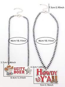 男士西部牛仔风格字母夸张波西米亚风项链（1件装） - 項鍊 - 查看 2