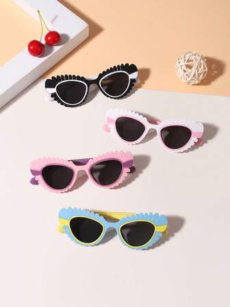 4PCS Girls 4-8Y Candy-Colored Fun Retro Cat-Eye Fashion Glasses, Suitable For Holiday Outings, Gifts, And Parties