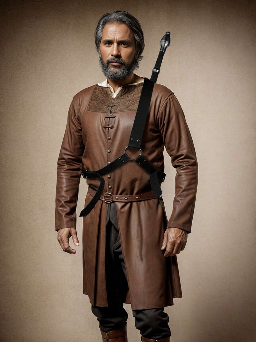 Acessórios de Figurino de Guerreiro Renascentista, Bainha de Couro Ajustável de Fantasia Europeia Medieval e Americana - Multicolorido - Visão 1