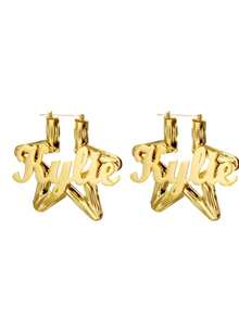 Customized 80mm Bamboo Knot Name Stainless Steel Hoop Earrings For Women, Custom Letter Star Earrings, Star Design Jewelry Gift For Women Stylish,Fall Fashion,Vintage,Old Money,,2000s Fashion,Y2k Custom,Personalized,Unique Ideal Gifts For Her Girlfriend,Mom,Family,Friends,Daughter For Anniversaries,For Birthdays,For Daily Wear,For Prom,For Mother's Day,For Valentine's Day,For Graduation,For Weddings,For Party,For Dressy Outfits - Vàng - Xem 6
