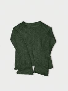 Yuwenier Sexy Hollow Out Sheer Sequin Embellished Crochet Cover-Up Batwing Long Sleeve Loose Fit Tops Rave Party - Army Green - View 6