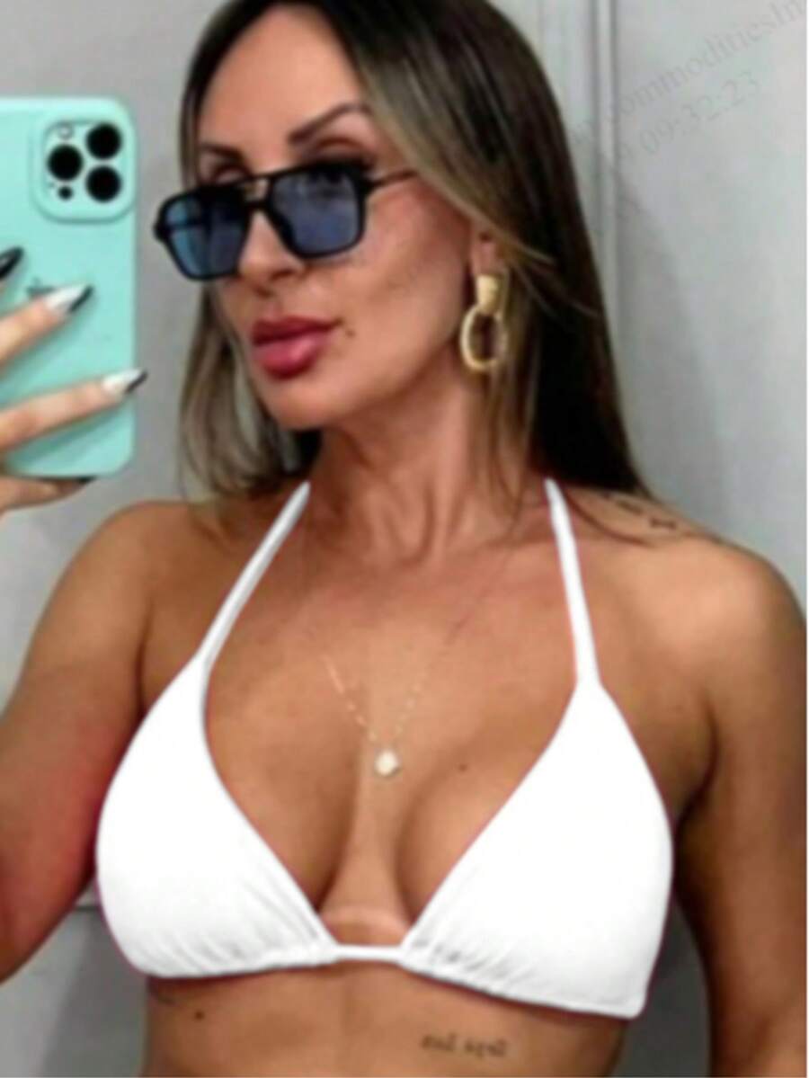 Women's Adjustable Strap Bikini Set For Tan Lines, Summer Beachwear - White - View 1