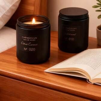 80g Vela perfumada de cera de soja en lata negra, sin humo, juego de regalo de fragancias, diseño sencillo